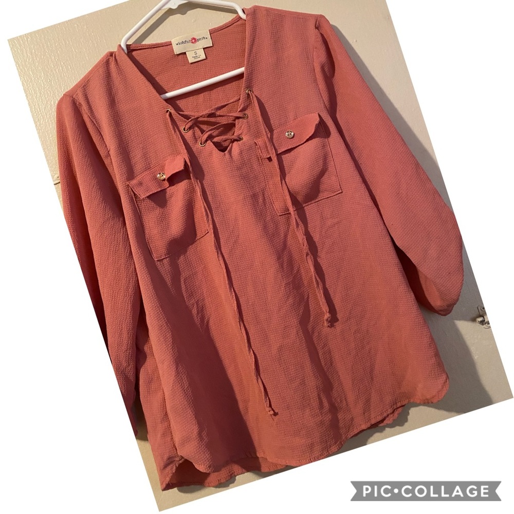 Pink top with lace up and pockets